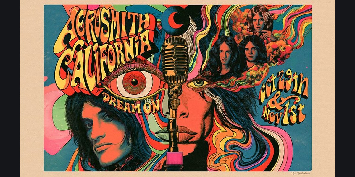 Official California, Dream On promotional artwork featuring Aerosmith and the October 29 and November 1 dates.